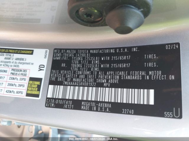 7MUAAAAG5RV081922 Toyota Corolla Cross L