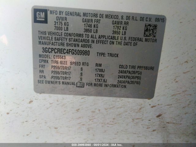 3GCPCREC4FG509980 Chevrolet Silverado 1500 1lt