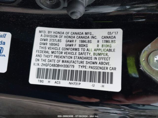 2HGFC4B08HH306779 Honda Civic Lx-p