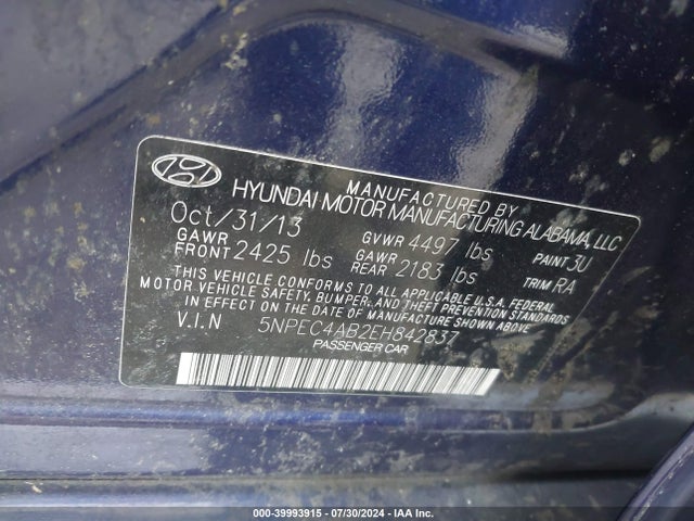 5NPEC4AB2EH842837 Hyundai Sonata Se 2.0t