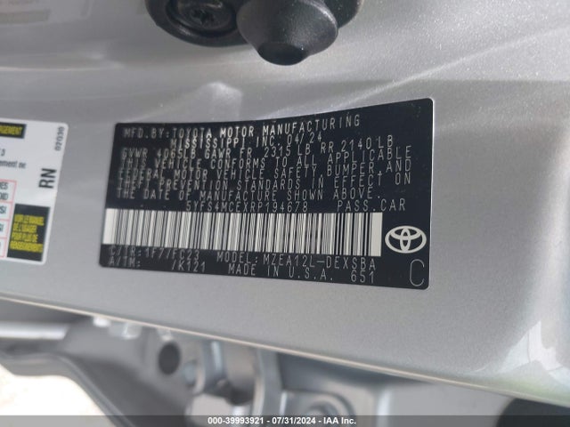 Toyota COROLLA SE 2024 5YFS4MCEXRP194678 Image 9