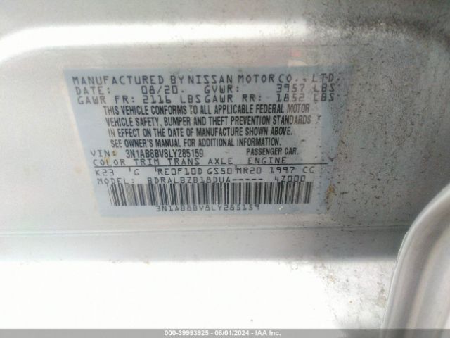 3N1AB8BV8LY285159 Nissan Sentra S Xtronic Cvt