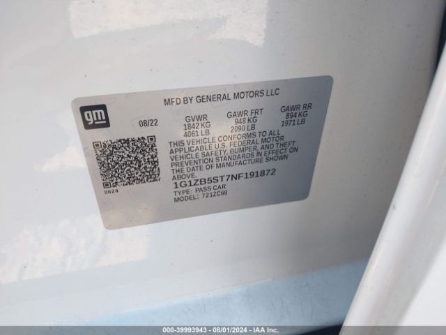 1G1ZB5ST7NF191872 Chevrolet Malibu Fwd Ls