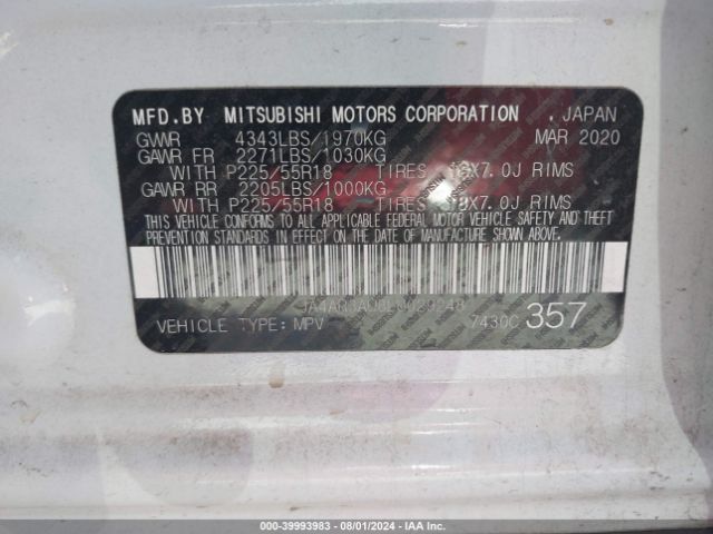 JA4AR3AU8LU029248 Mitsubishi Outlander Sport 2.0 Be Awc/2.0 Es Awc/2.0 Se Awc/2.0 Sp Awc