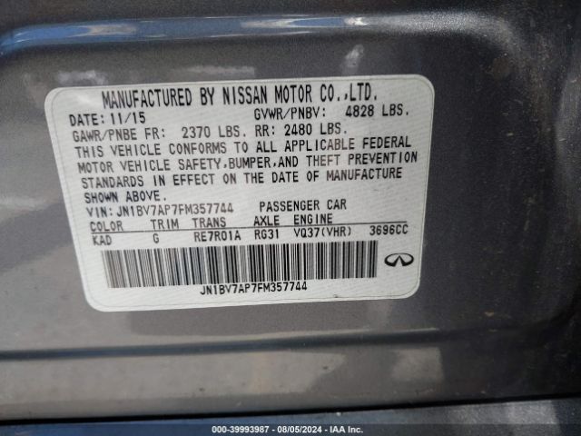JN1BV7AP7FM357744 Infiniti Q50 Premium