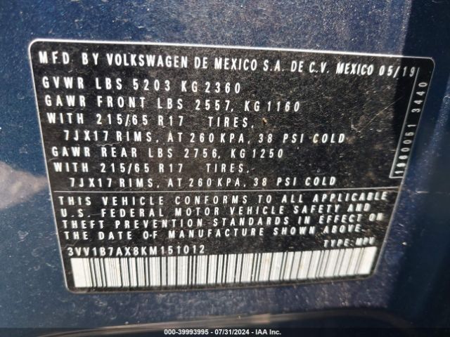 3VV1B7AX8KM151012 Volkswagen Tiguan 2.0t S