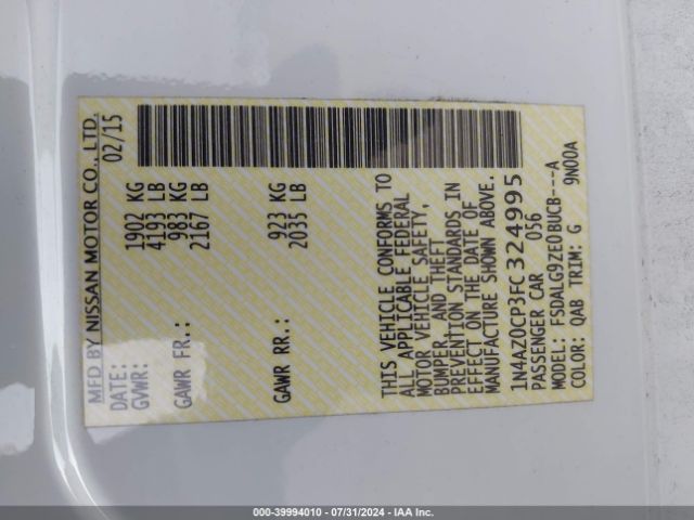 1N4AZ0CP3FC324995 Nissan Leaf Sl