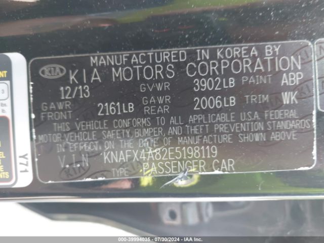 KNAFX4A82E5198119 KIA FORTE EX