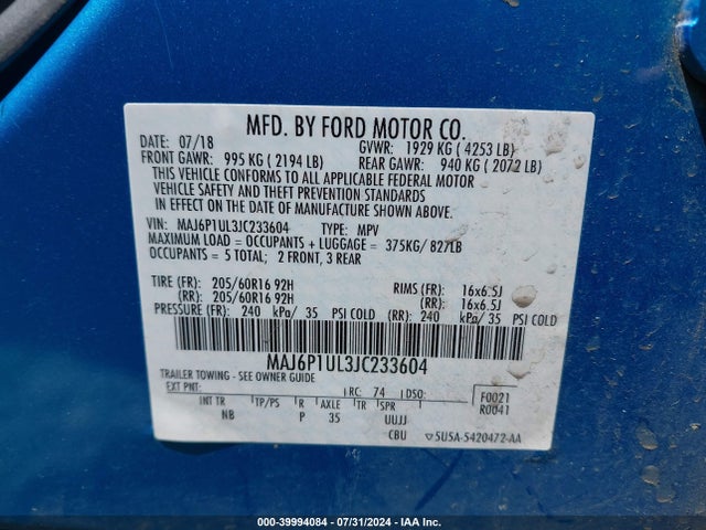 Ford Ecosport Se 2018 MAJ6P1UL3JC233604 Image 9