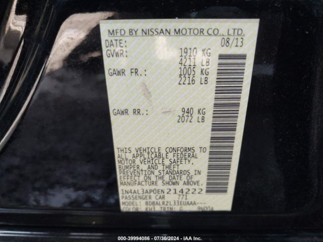 1N4AL3AP0EN214222 Nissan Altima 2.5 S