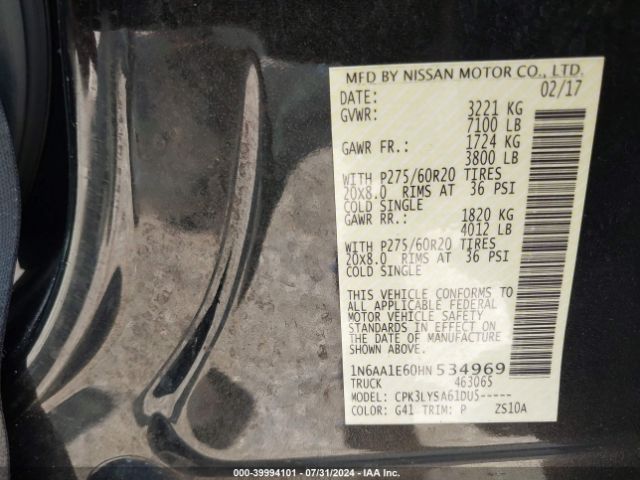 1N6AA1E60HN534969 Nissan Titan Platinum Reserve