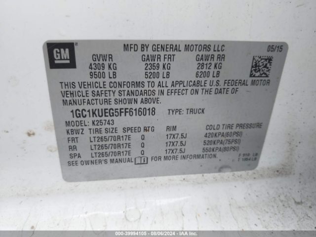 1GC1KUEG5FF616018 Chevrolet Silverado 2500hd Wt