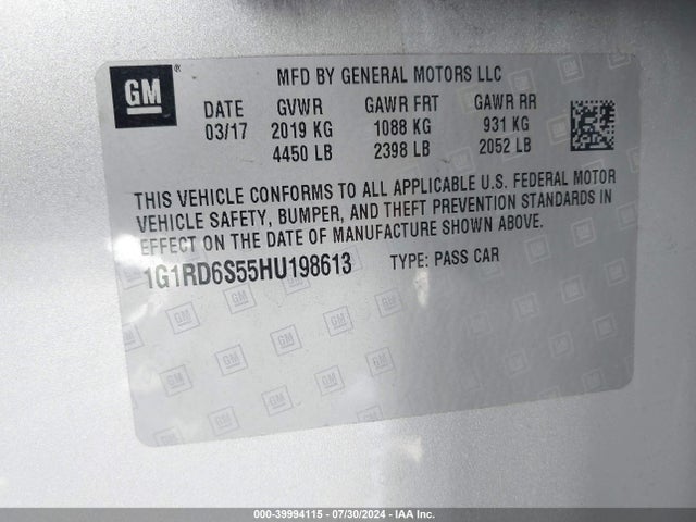 Chevrolet Volt Premier 2017 1G1RD6S55HU198613 Image 9