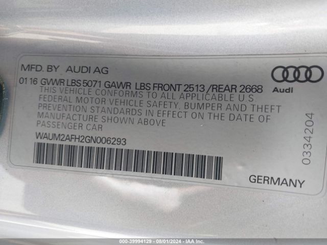 WAUM2AFH2GN006293 Audi A5 2.0t Premium