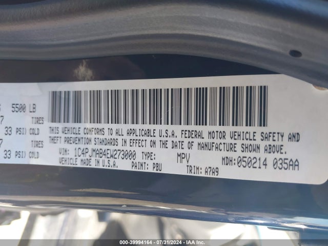1C4PJMAB4EW273000 Jeep Cherokee Sport