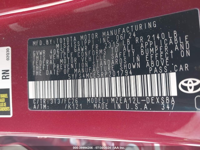 Toyota COROLLA SE 2024 5YFS4MCE5RP201794 Image 9