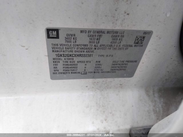 1GKS2GKCXHR332381 GMC Yukon Xl Slt