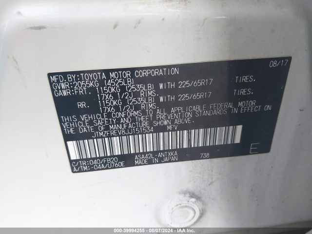 Toyota RAV4 LE 2018 JTMZFREV8JJ151534 Image 9