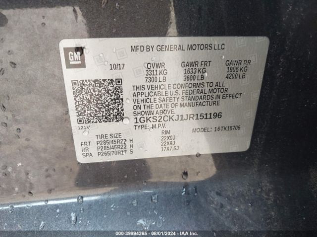 1GKS2CKJ1JR151196 GMC YUKON DENALI