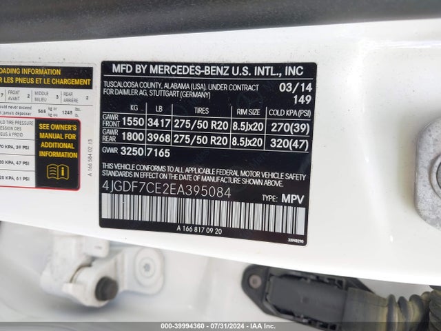 4JGDF7CE2EA395084 Mercedes-Benz Gl 450 4matic