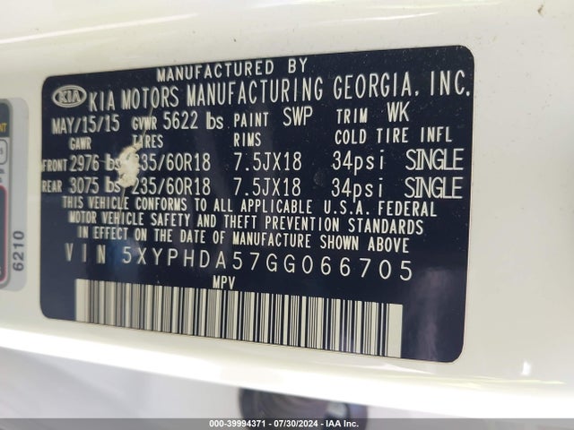 KIA Sorento 3.3l Ex 2016 5XYPHDA57GG066705 Image 9