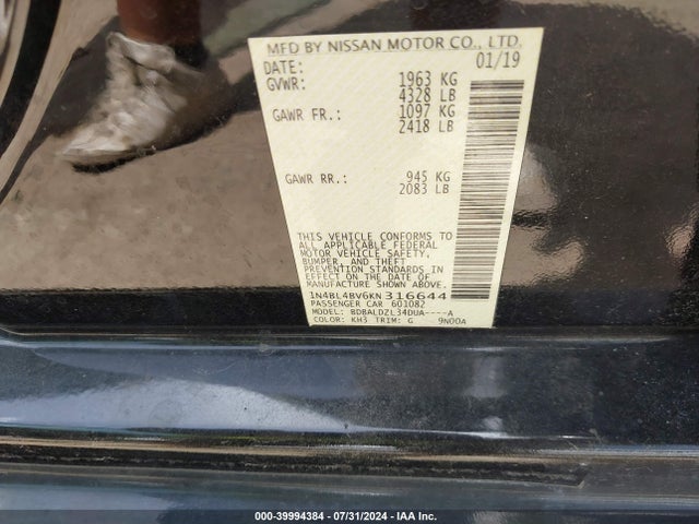Nissan Altima 2.5 S 2019 1N4BL4BV6KN316644 Image 9