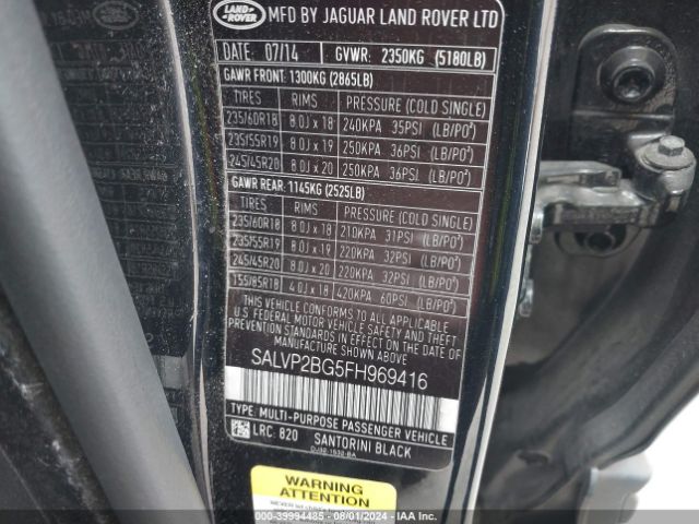 SALVP2BG5FH969416 Land Rover Range Rover Evoque Pure