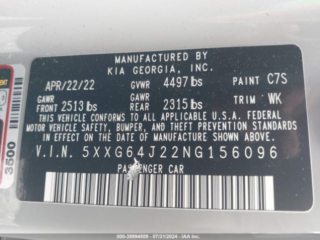 5XXG64J22NG156096 KIA K5 Gt-line