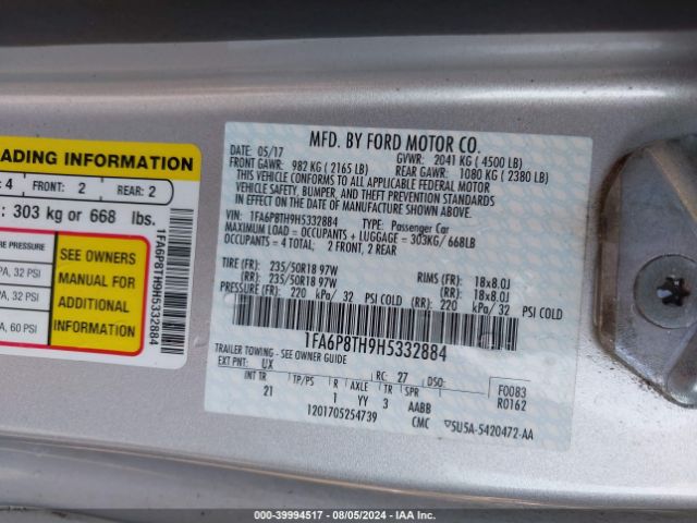 1FA6P8TH9H5332884 Ford Mustang
