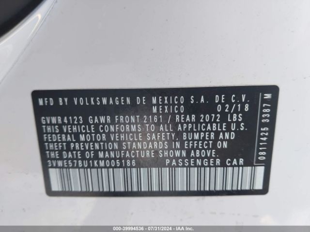 3VWE57BU1KM005186 Volkswagen Jetta 1.4t Sel
