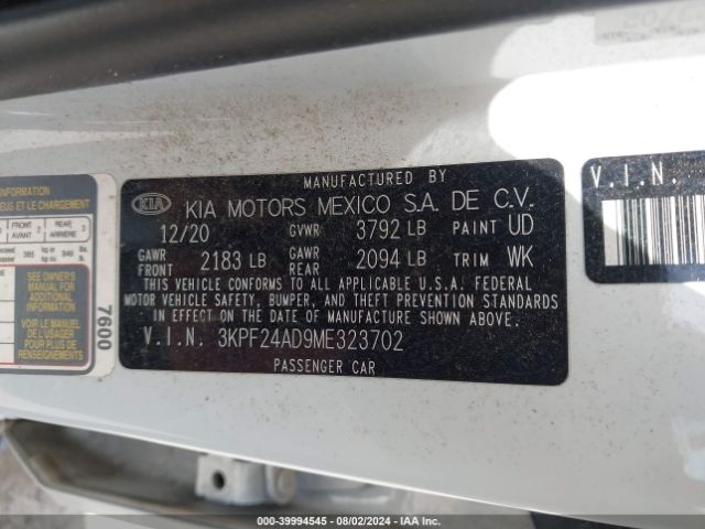3KPF24AD9ME323702 KIA FORTE FE