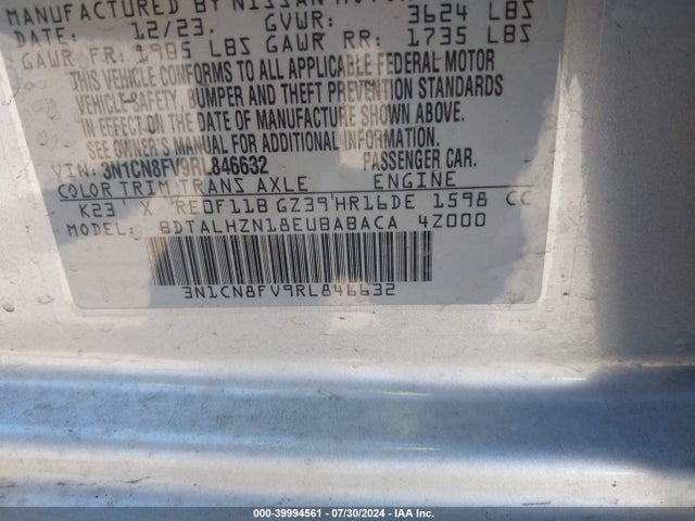 Nissan Versa 1.6 Sr 2024 3N1CN8FV9RL846632 Image 9