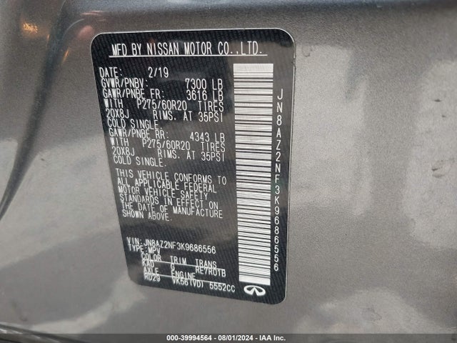 JN8AZ2NF3K9686556 Infiniti QX80 LUXE