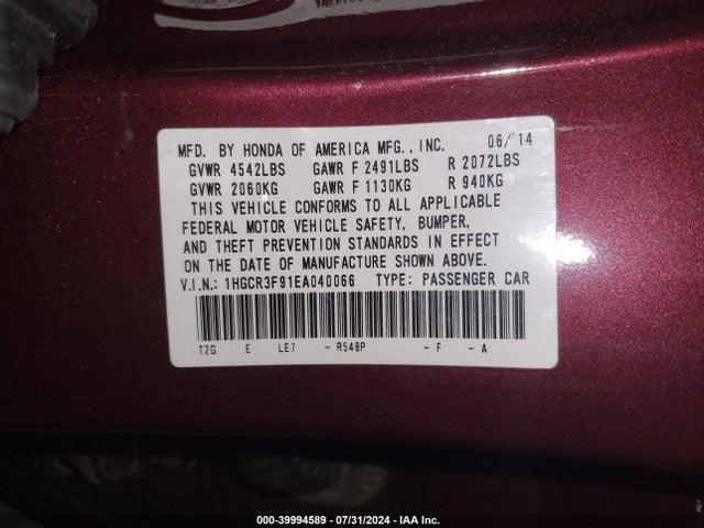 Honda Accord Touring 2014 1HGCR3F91EA040066 Image 25