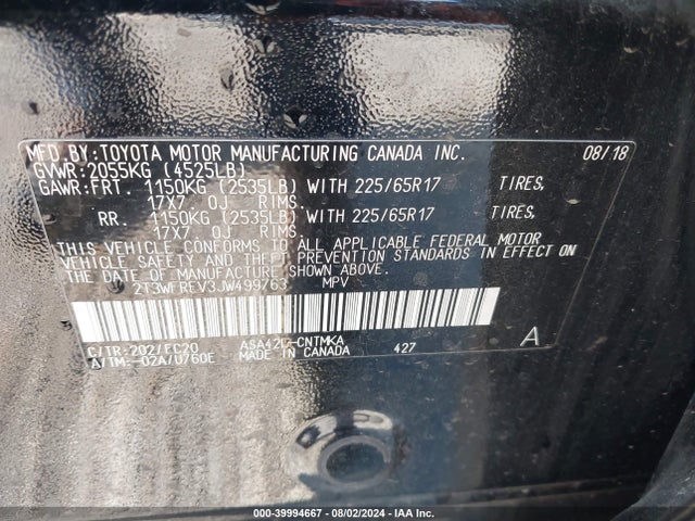 Toyota Rav4 Xle 2018 2T3WFREV3JW499763 Image 9