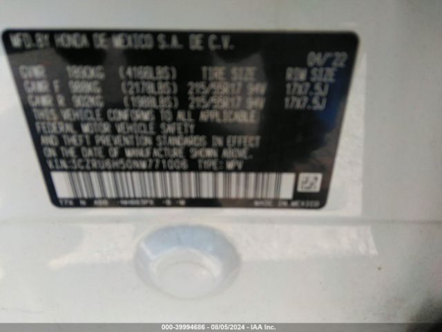 3CZRU6H50NM771006 Honda Hr-v Awd Ex