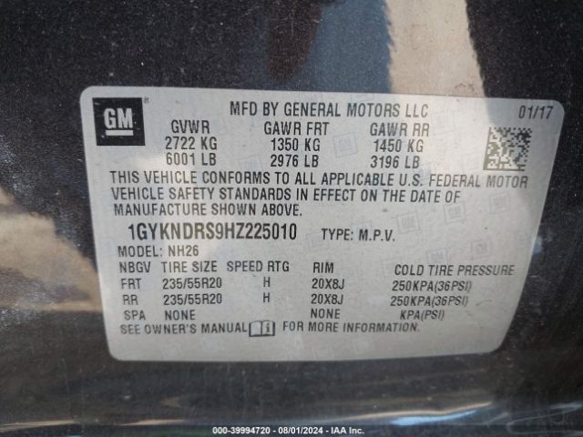 1GYKNDRS9HZ225010 Cadillac XT5 LUXURY