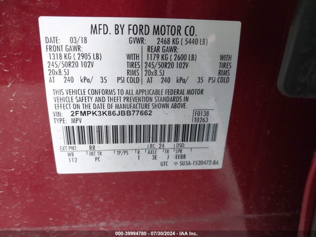 Ford Edge Titanium 2018 2FMPK3K86JBB77662 Image 9