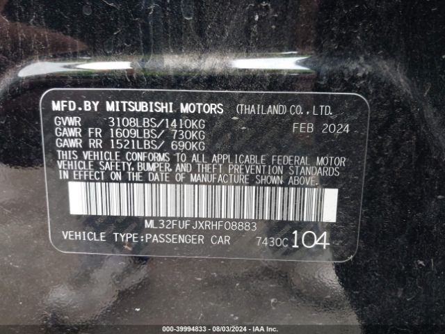 ML32FUFJXRHF08883 Mitsubishi Mirage G4 Black Edition