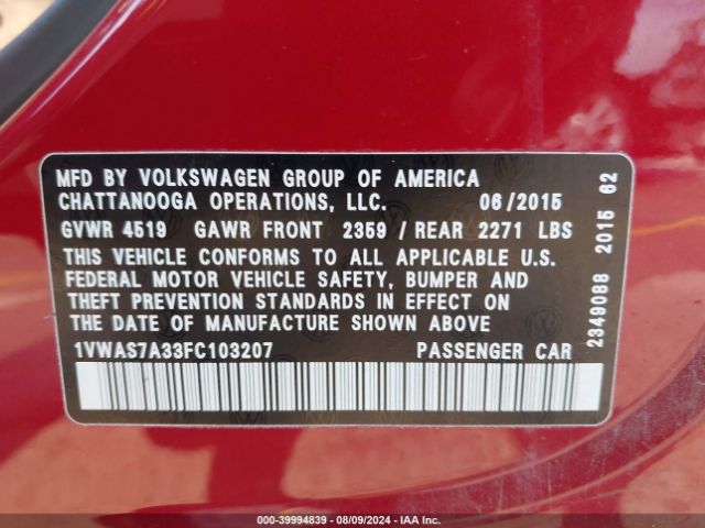 1VWAS7A33FC103207 Volkswagen Passat 1.8t Limited Edition