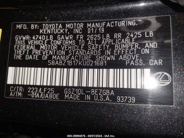 58ABZ1B17KU021681 Lexus Es 350 F Sport