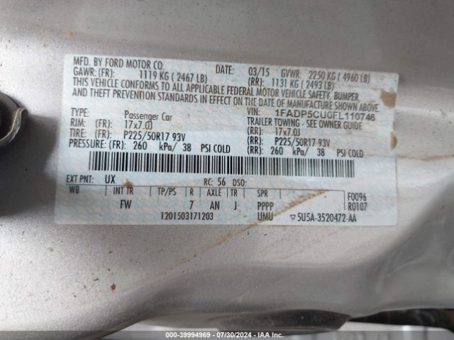 1FADP5CU0FL110746 Ford C-max Energi Sel