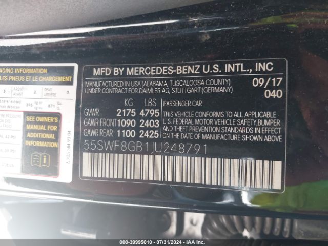 55SWF8GB1JU248791 Mercedes-Benz Amg C 63