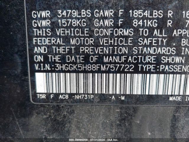 3HGGK5H88FM757722 Honda Fit Ex/ex-l