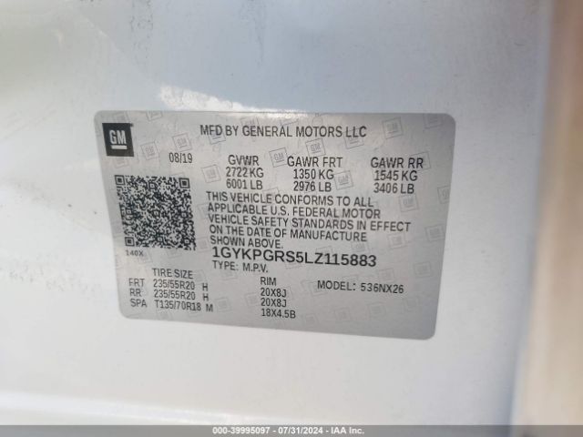 1GYKPGRS5LZ115883 Cadillac Xt6 Awd Sport