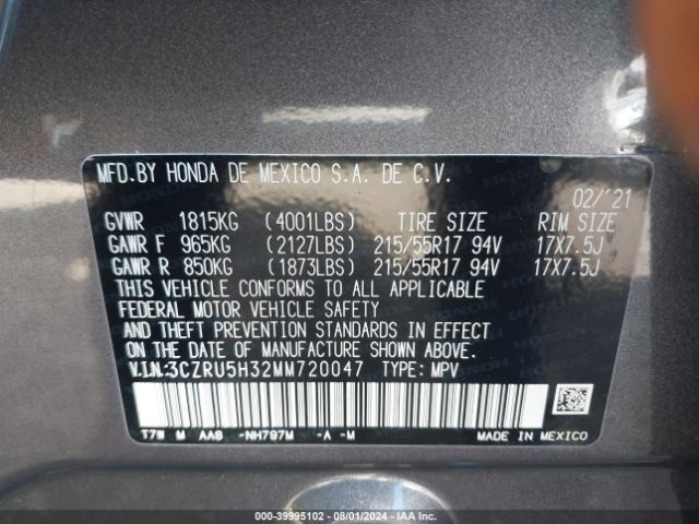 3CZRU5H32MM720047 Honda Hr-v 2wd Lx