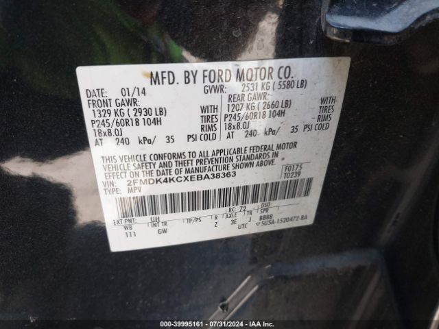 2FMDK4KCXEBA38363 Ford Edge Limited