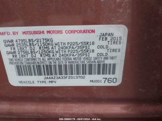 JA4AZ3A33FZ013702 Mitsubishi Outlander Se