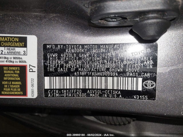 Toyota CAMRY SE 2017 4T1BF1FK5HU300994 Image 9