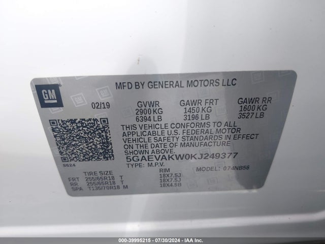 5GAEVAKW0KJ249377 Buick Enclave Awd Essence